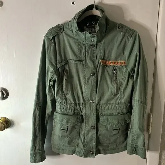 Daytrip Green Army Jacket M Lightweight Boho Cabincore Fisherman Gorpcore Skater - Picture 7 of 15
